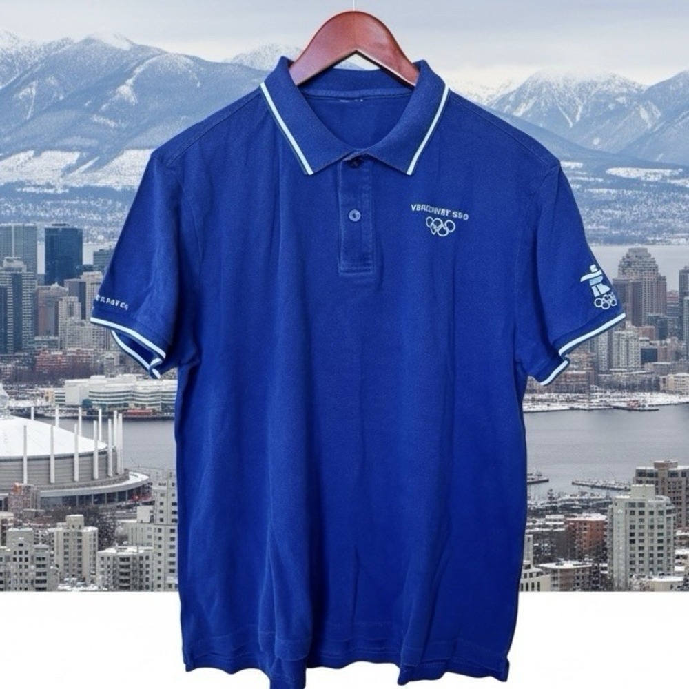 Vancouver 2010 Winter Olympics Polo Shirt Womens Large Blue White Golf Preppy